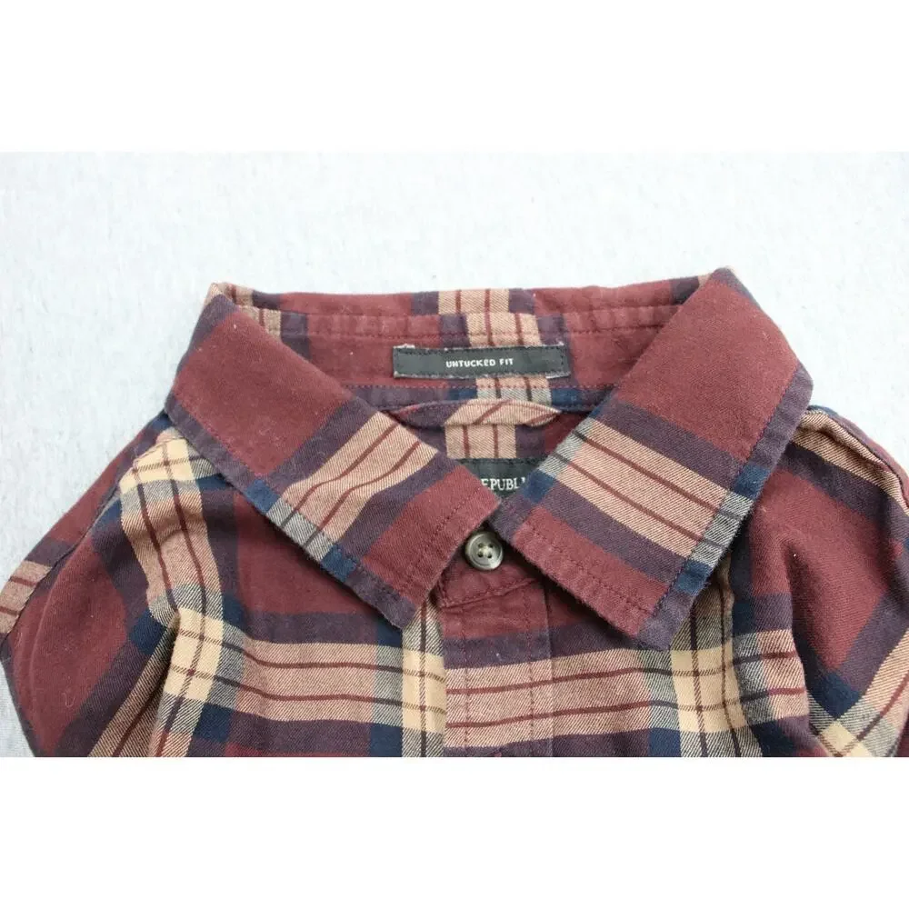 Banana Republic Shirt Men's Medium Checkered‎ Untucked Cotton Button-Up Flannel